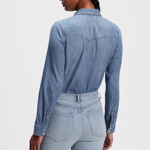 Gap Two Pocket Western Denim Button down Shirt Medium Indigo - Picture 2 of 14